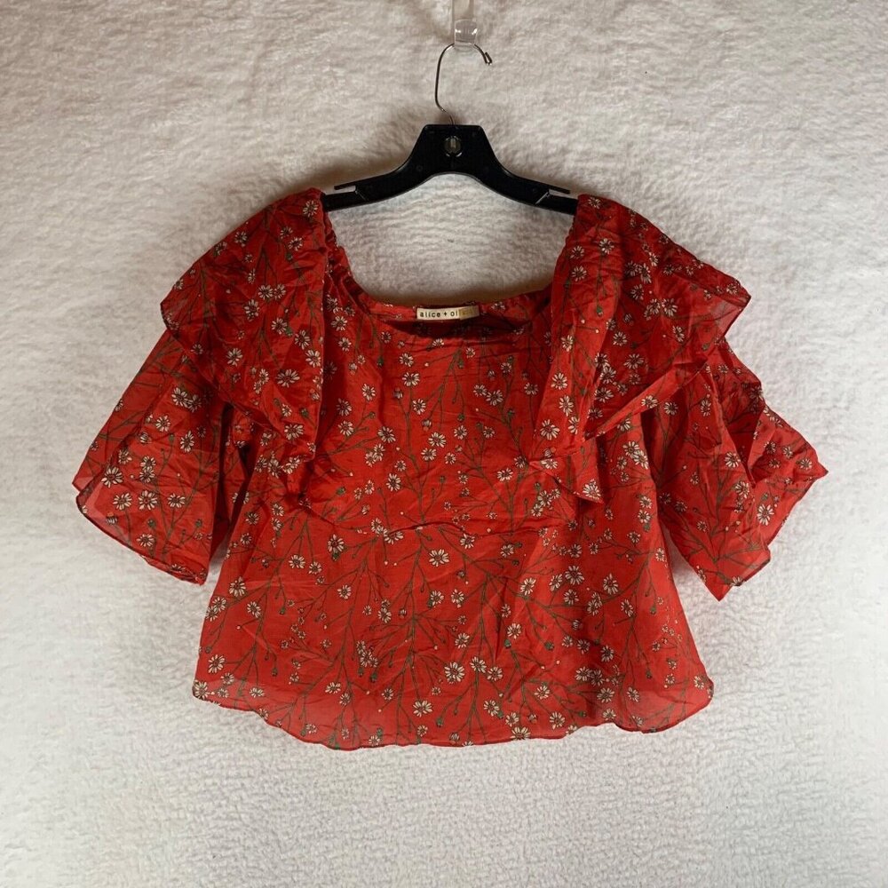 Alice + Olivia Women's Off Shoulder Crop‎ Cotton Silk Layered Floral Boho Top XS